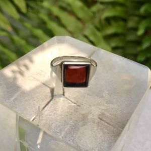 Amber and Sterling Silver Ring